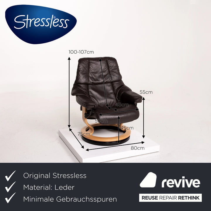 Stressless Reno Leder Sessel Braun Größe M inkl. Hocker Dunkelbraun Relaxsessel Relaxfunktion  Funktion