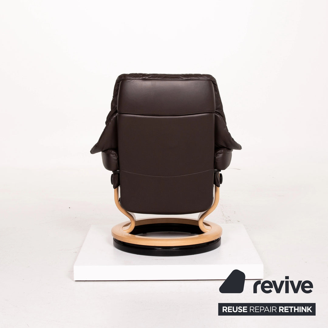 Fauteuil en cuir Stressless Reno marron taille M avec tabouret marron foncé Fonction de relaxation Fonction