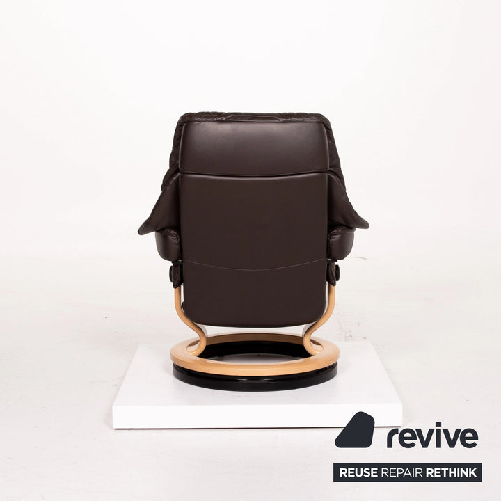 Stressless Reno Leder Sessel Braun Größe M inkl. Hocker Dunkelbraun Relaxsessel Relaxfunktion  Funktion