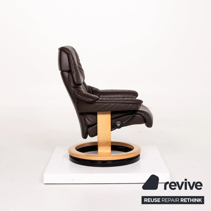 Stressless Reno Leder Sessel Braun Größe M inkl. Hocker Dunkelbraun Relaxsessel Relaxfunktion  Funktion