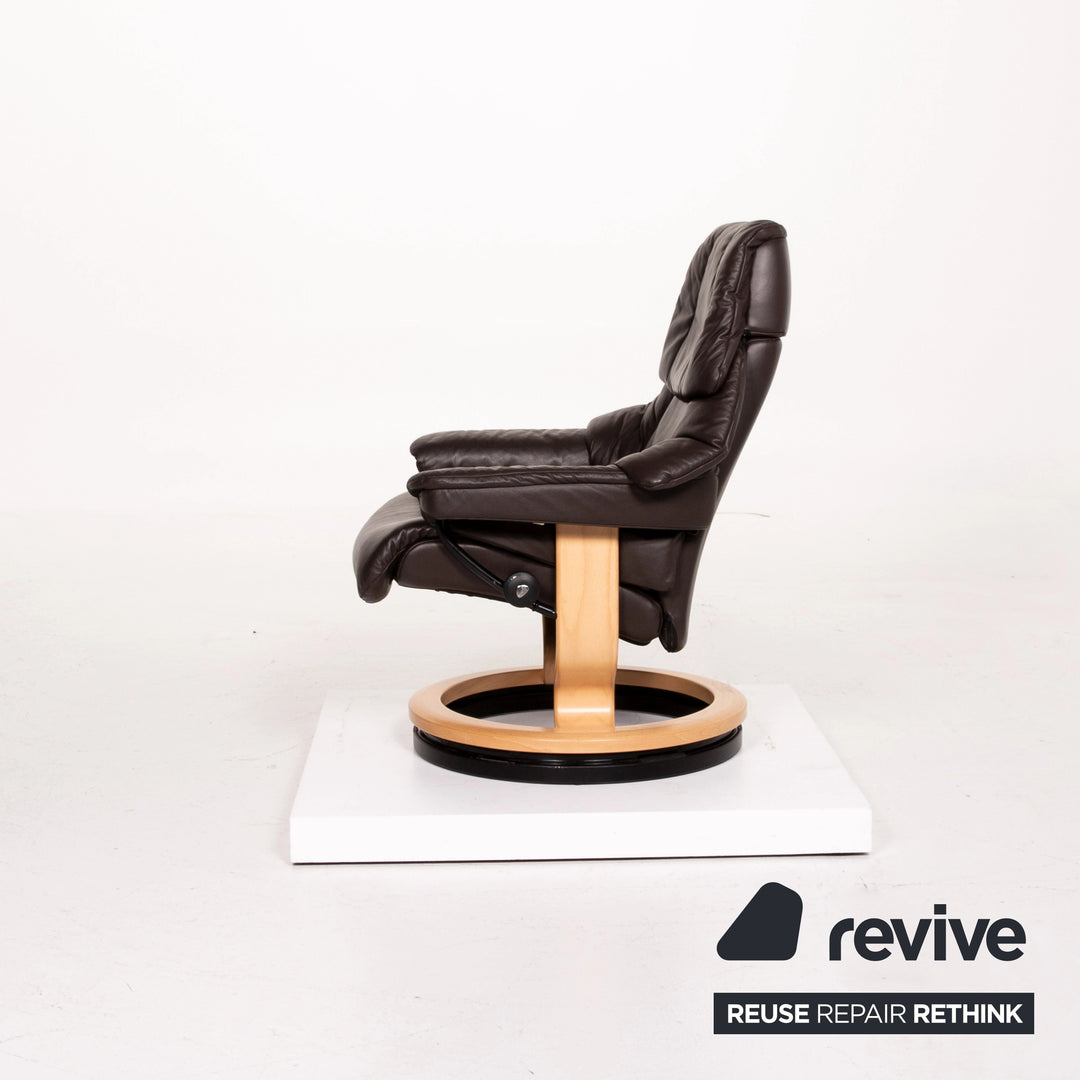 Stressless Reno Leder Sessel Braun Größe M inkl. Hocker Dunkelbraun Relaxsessel Relaxfunktion  Funktion