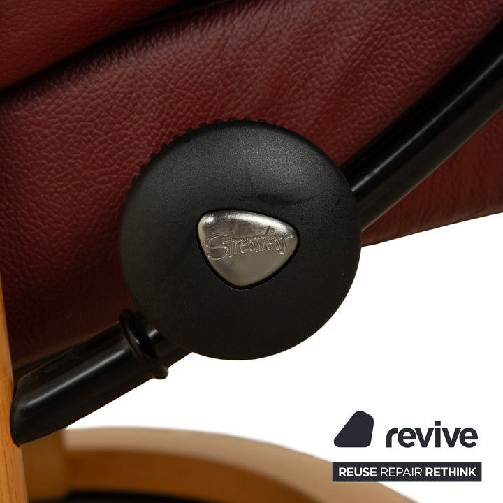Fauteuil Stressless Reno en cuir avec repose-pieds rouge marron, fonction manuelle