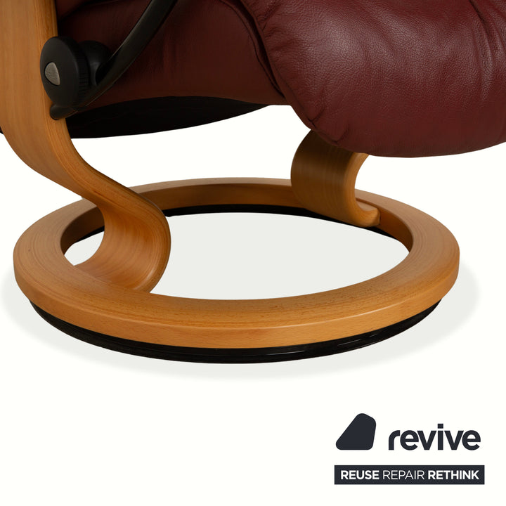 Fauteuil Stressless Reno en cuir avec repose-pieds rouge marron, fonction manuelle
