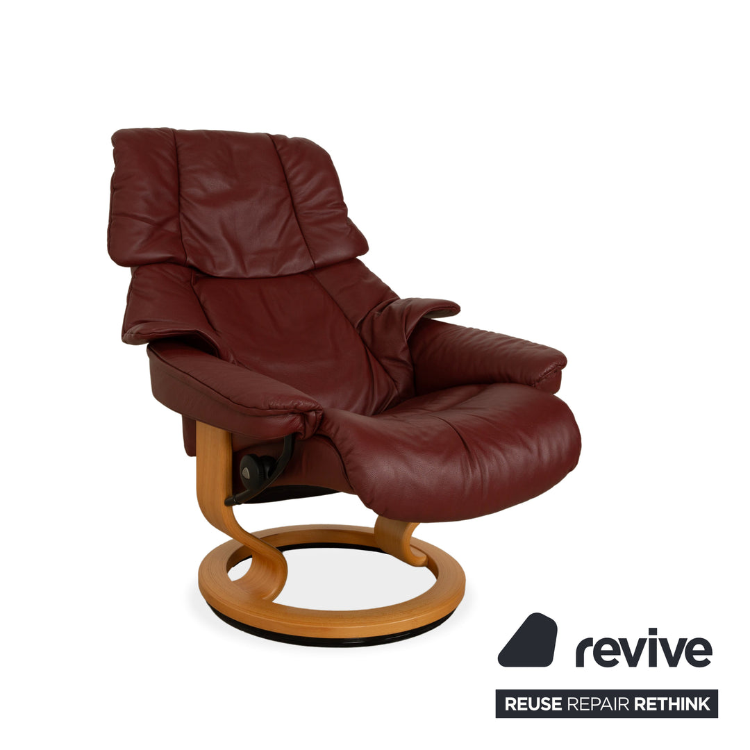 Fauteuil Stressless Reno en cuir avec repose-pieds rouge marron, fonction manuelle