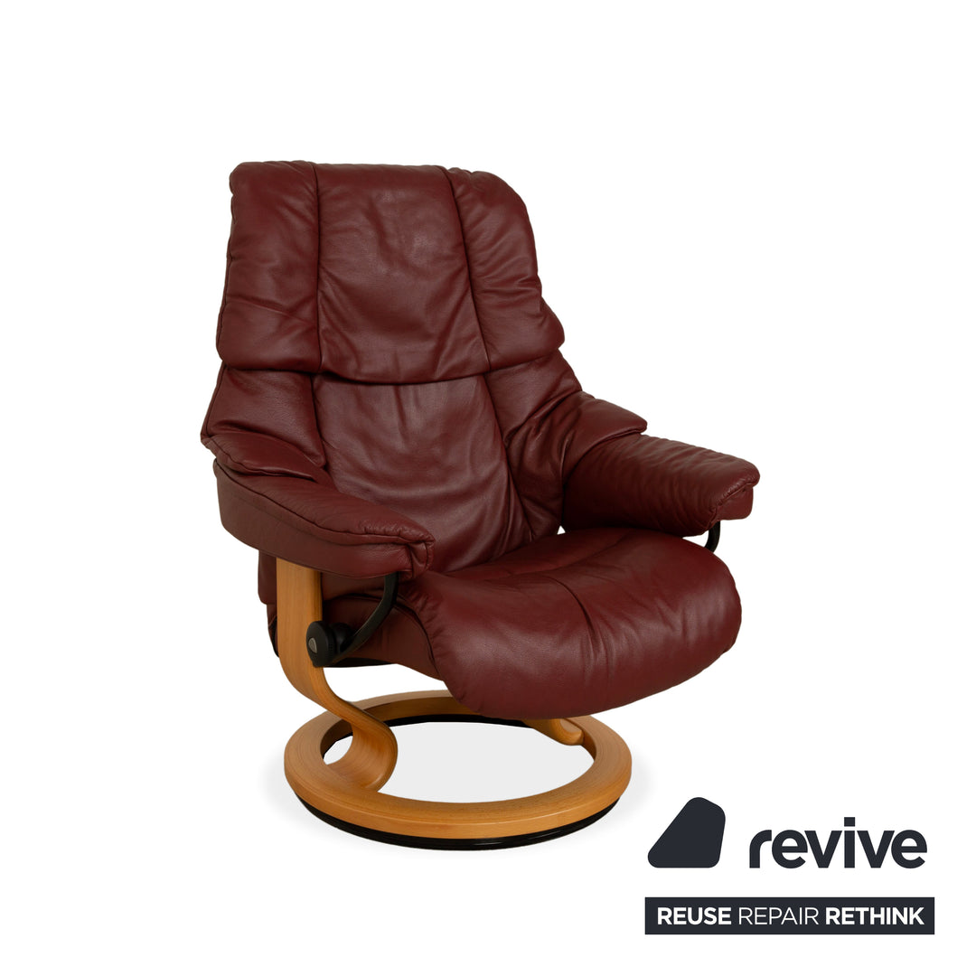 Fauteuil Stressless Reno en cuir avec repose-pieds rouge marron, fonction manuelle