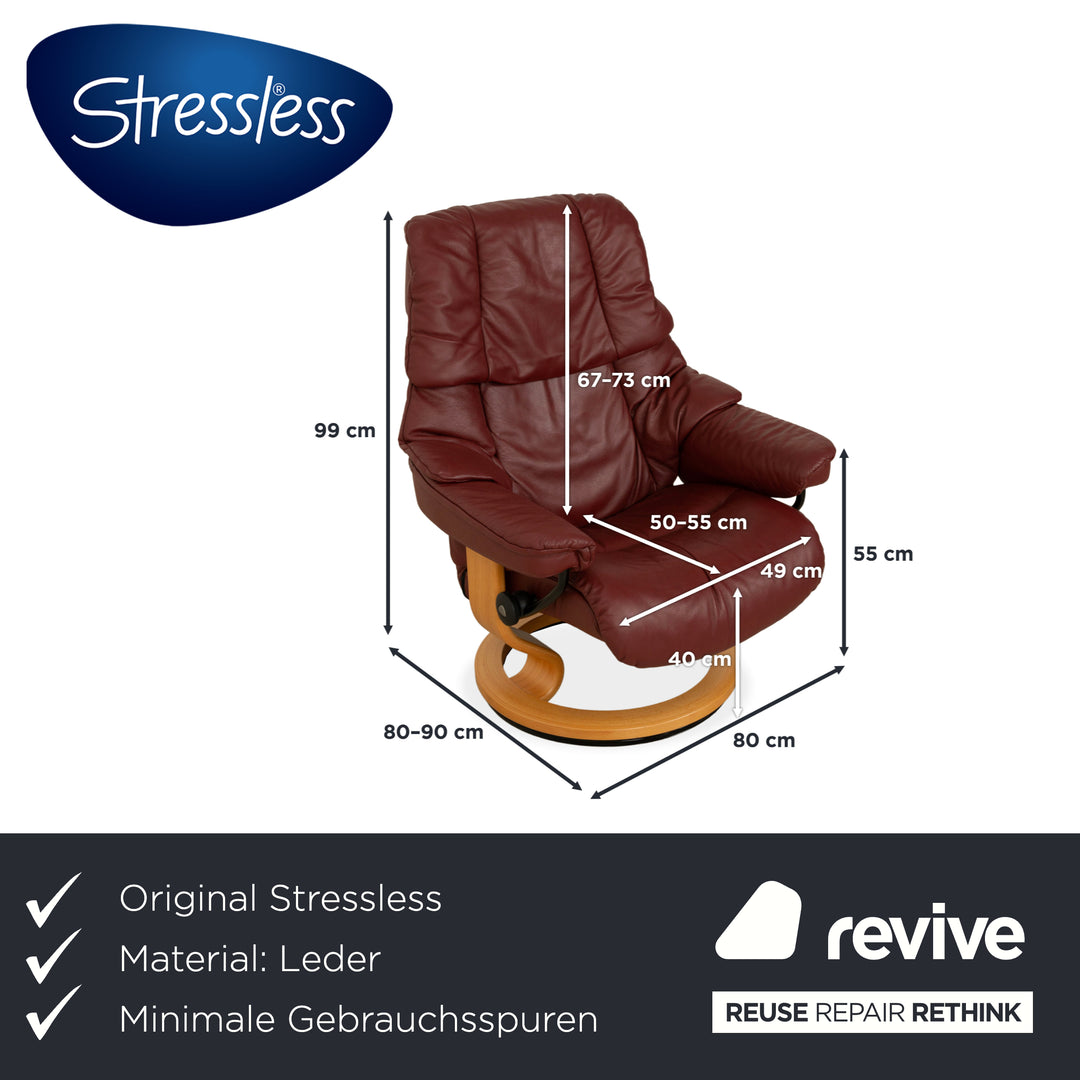 Fauteuil Stressless Reno en cuir avec repose-pieds rouge marron, fonction manuelle