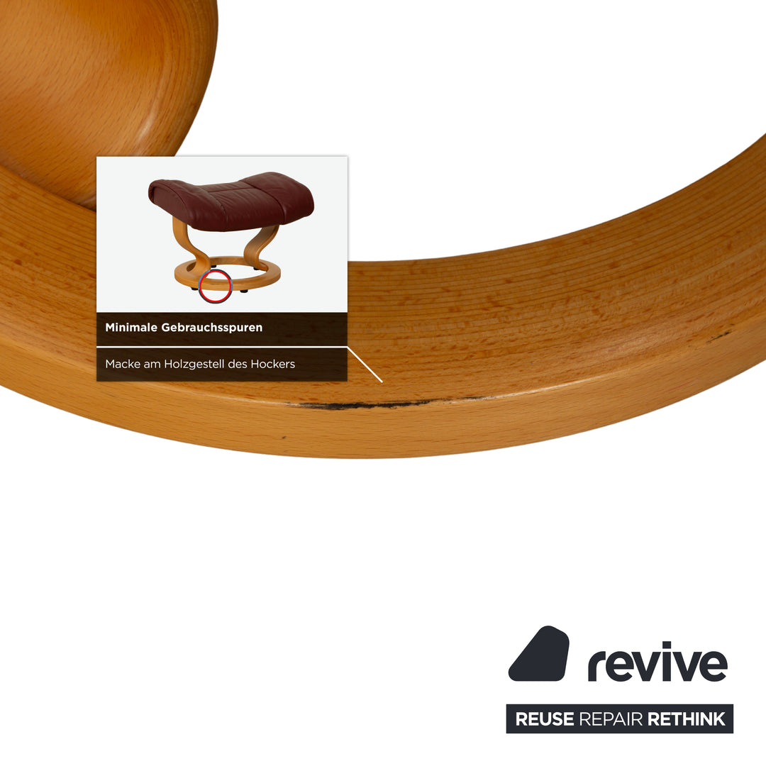 Fauteuil Stressless Reno en cuir avec repose-pieds rouge marron, fonction manuelle