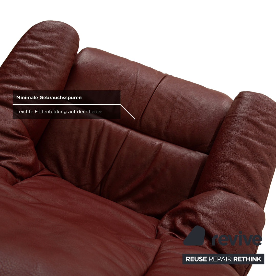 Fauteuil Stressless Reno en cuir avec repose-pieds rouge marron, fonction manuelle