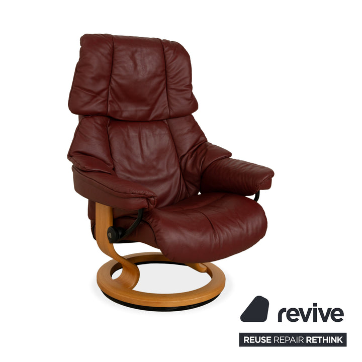 Fauteuil Stressless Reno en cuir avec repose-pieds rouge marron, fonction manuelle