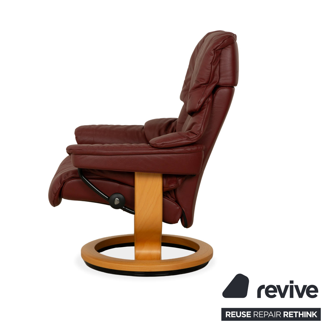Fauteuil Stressless Reno en cuir avec repose-pieds rouge marron, fonction manuelle