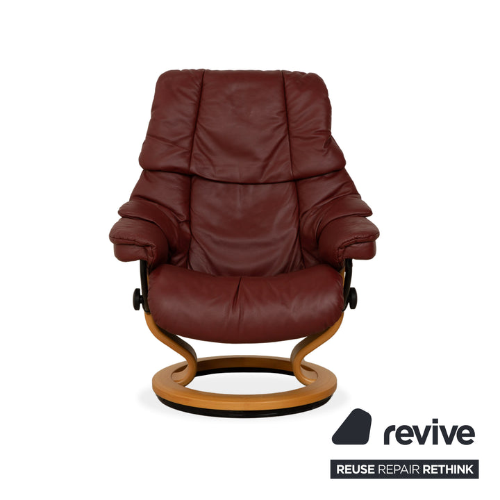 Fauteuil Stressless Reno en cuir avec repose-pieds rouge marron, fonction manuelle