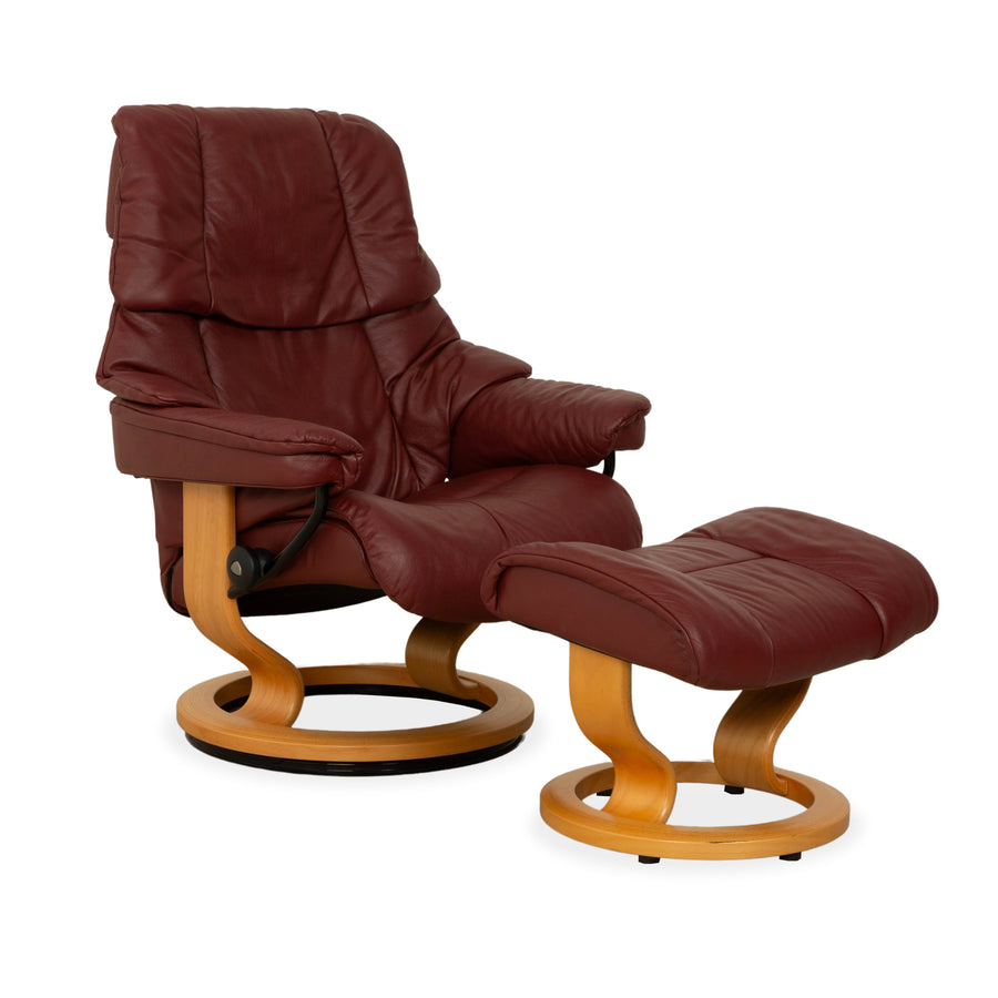Stressless Reno Leder Sessel inkl. Hocker Rot Braun manuelle Funktion