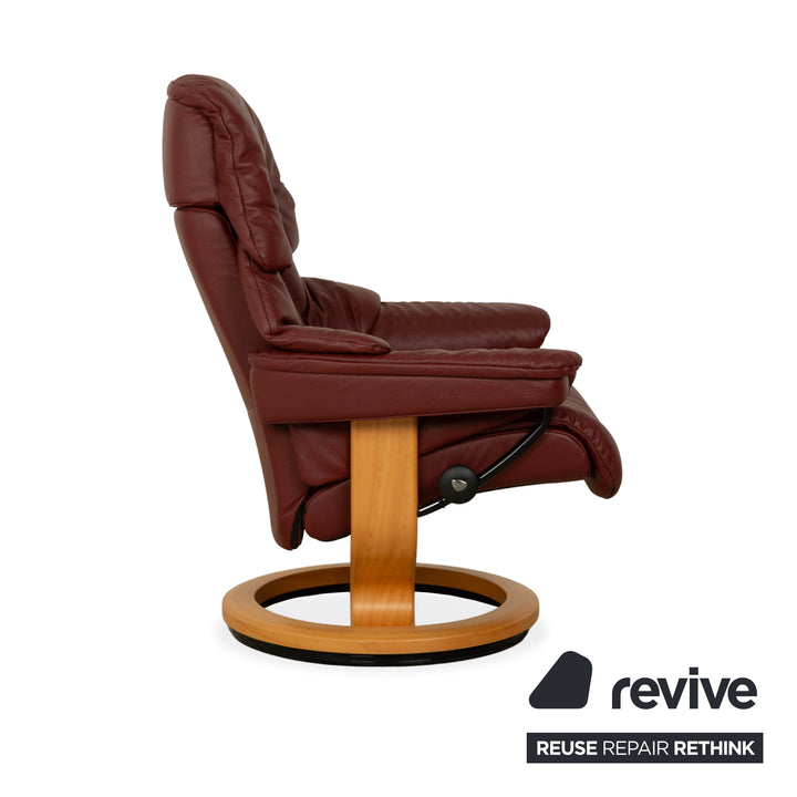 Fauteuil Stressless Reno en cuir avec repose-pieds rouge marron, fonction manuelle