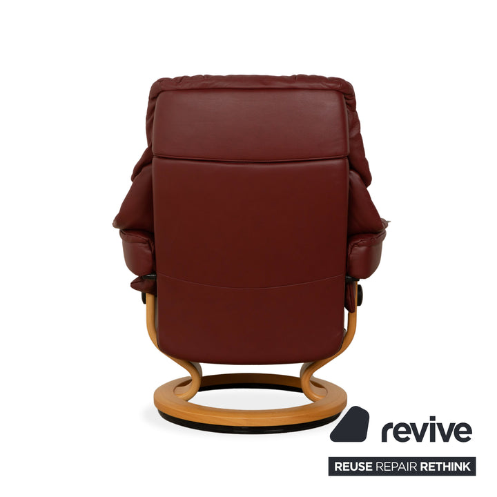 Fauteuil Stressless Reno en cuir avec repose-pieds rouge marron, fonction manuelle
