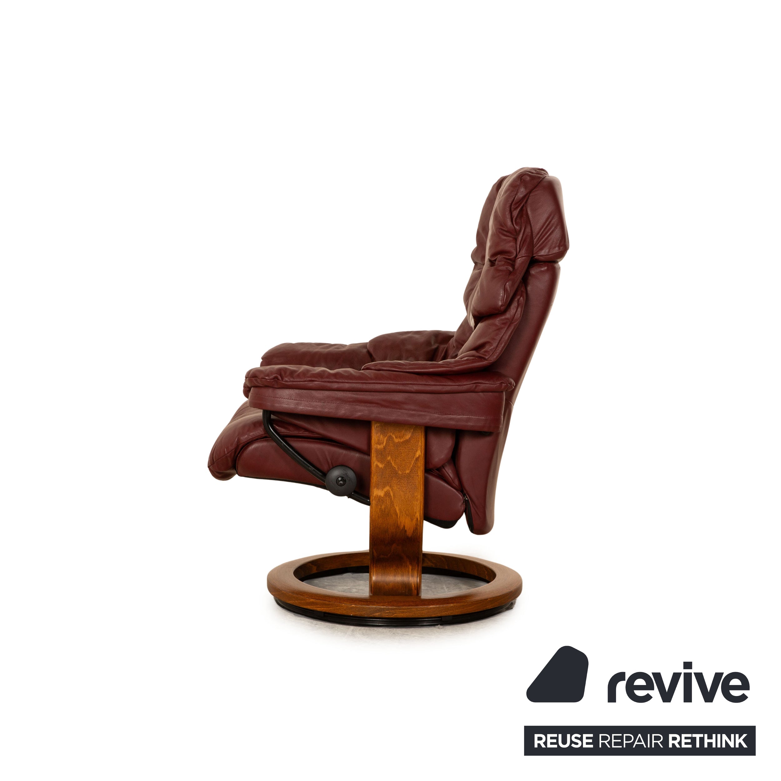 Fauteuil en cuir Stressless Reno rouge bordeaux avec tabouret taille M