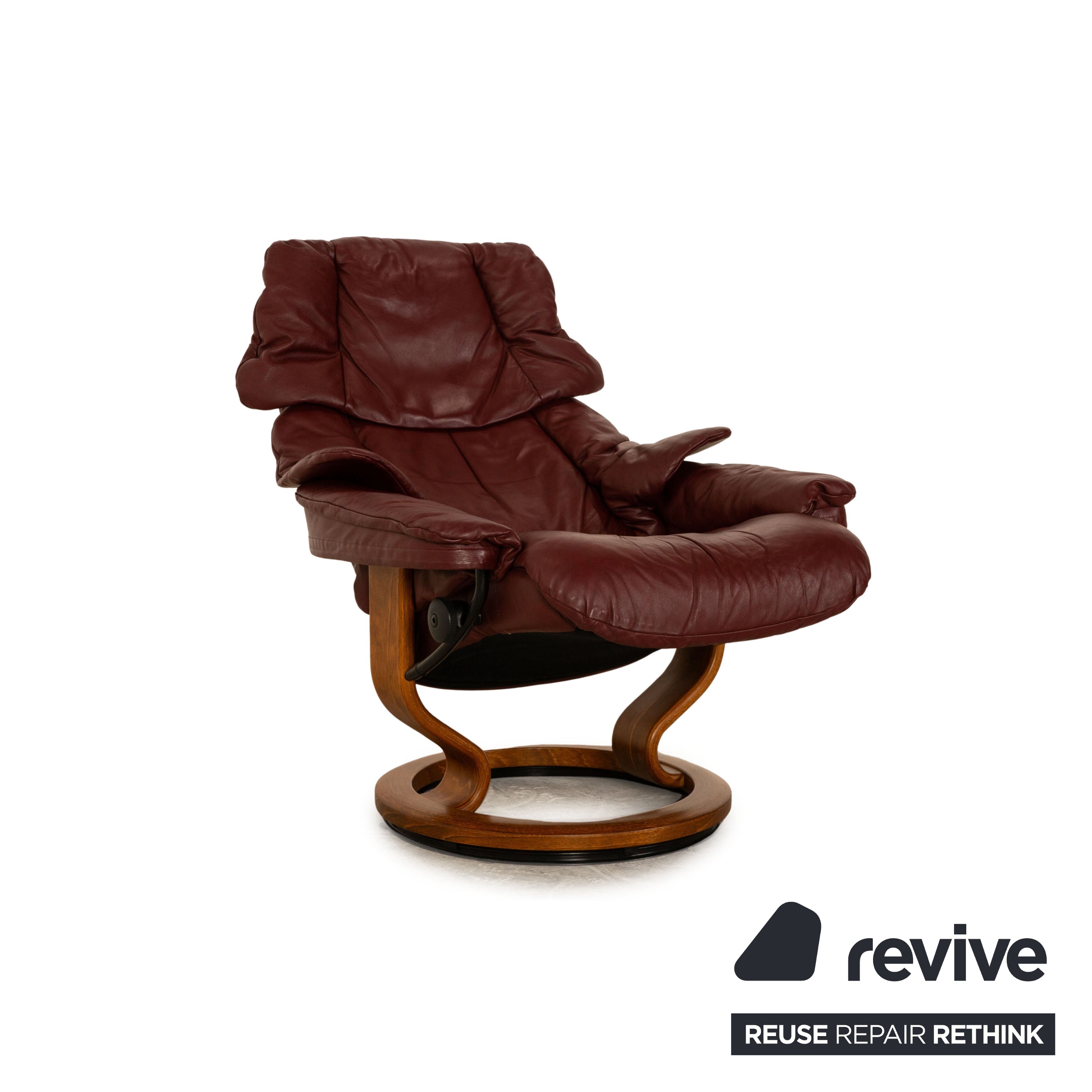 Fauteuil en cuir Stressless Reno rouge bordeaux avec tabouret taille M