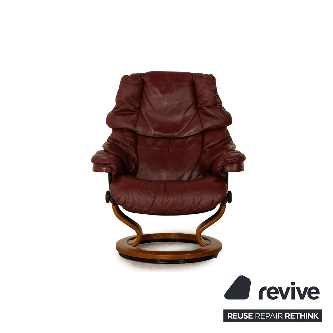 Stressless Reno Leder Sessel Rot Burgund inkl. Hocker Größe M