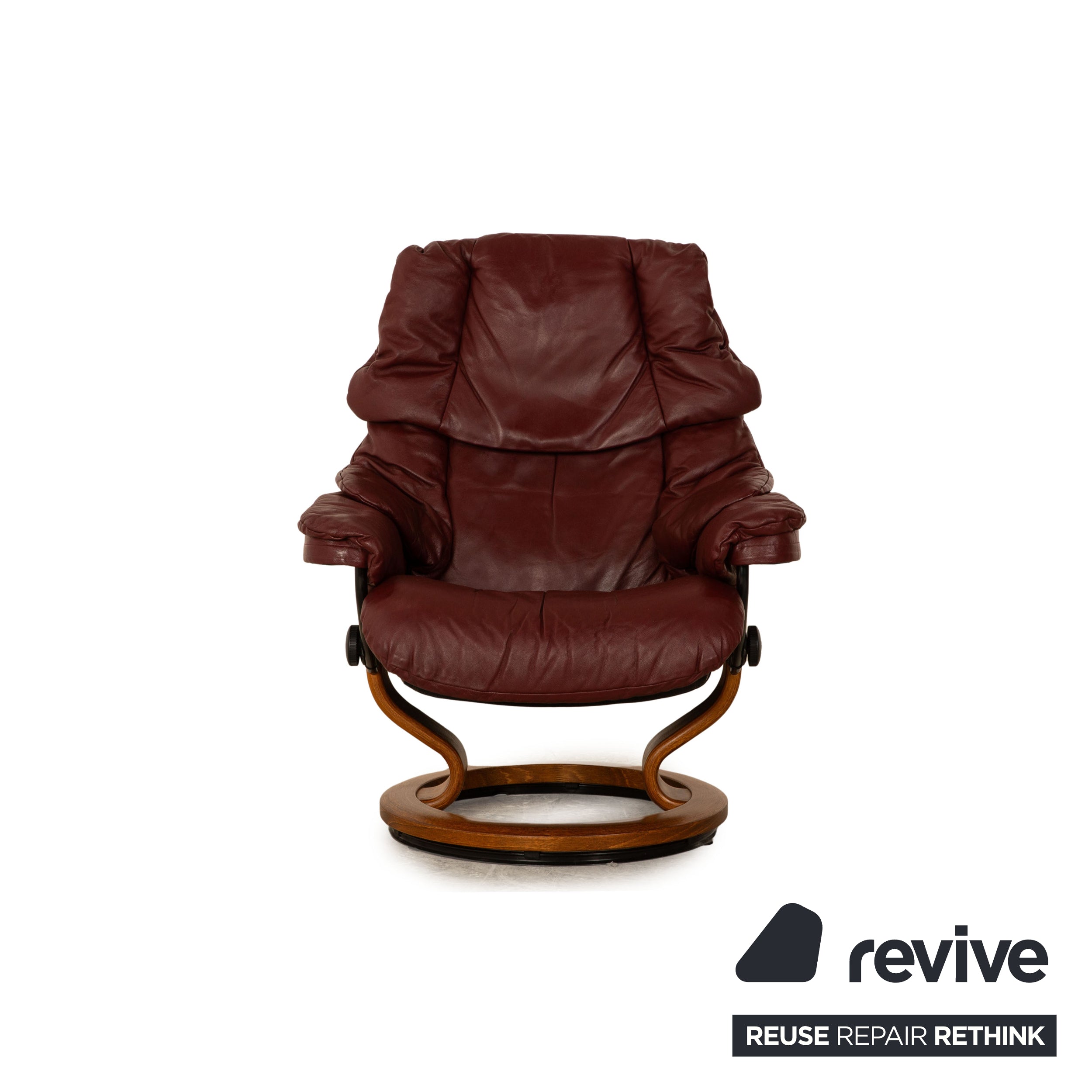 Fauteuil en cuir Stressless Reno rouge bordeaux avec tabouret taille M