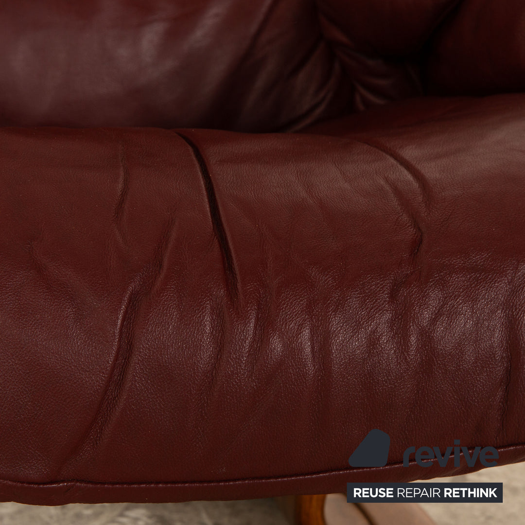 Stressless Reno Leder Sessel Rot Burgund inkl. Hocker Größe M