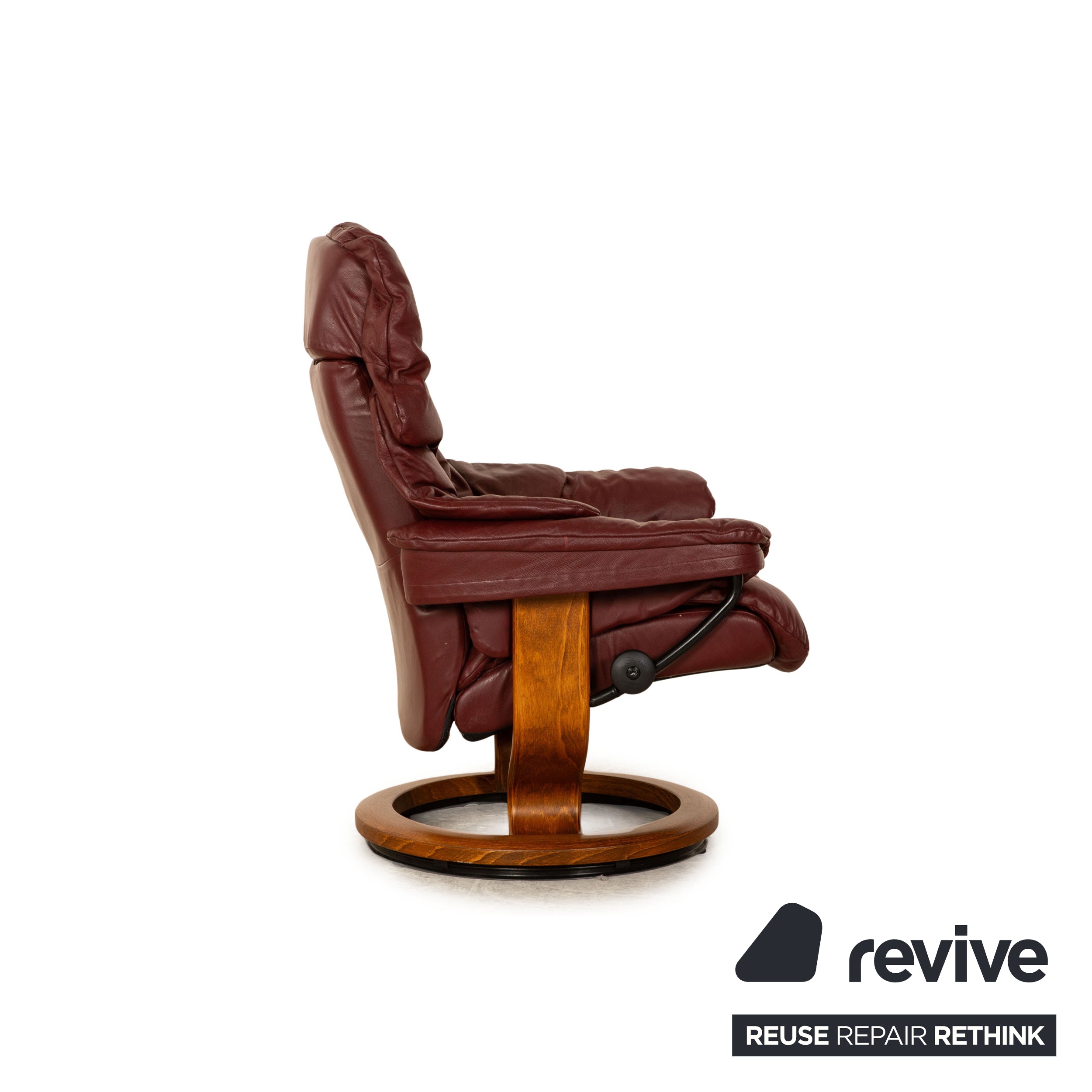 Fauteuil en cuir Stressless Reno rouge bordeaux avec tabouret taille M