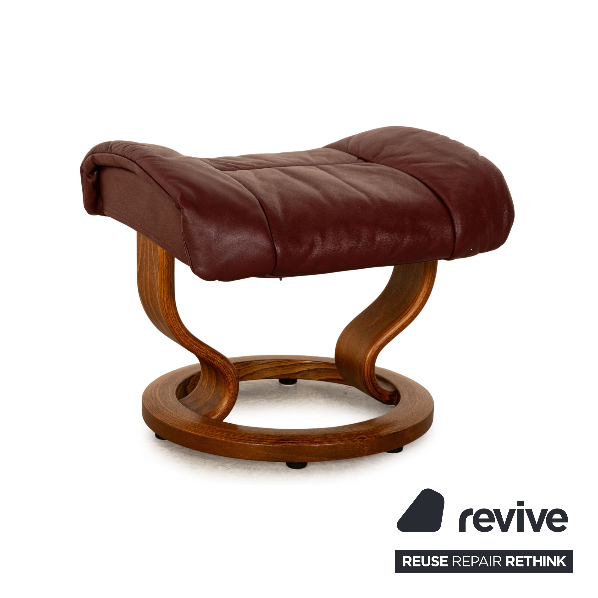 Fauteuil en cuir Stressless Reno rouge bordeaux avec tabouret taille M