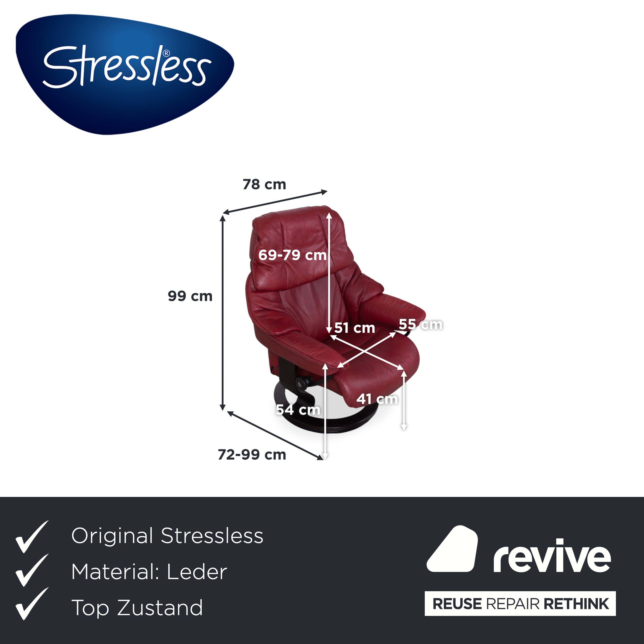 Stressless Reno Leder Sessel Rot inkl. Hocker manuelle Funktion