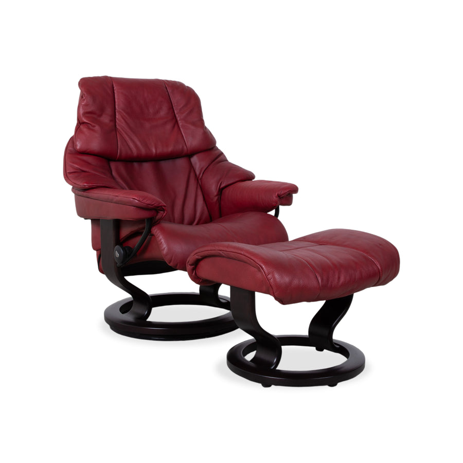 Stressless Reno Leather Armchair Red incl. Ottoman Manual Function