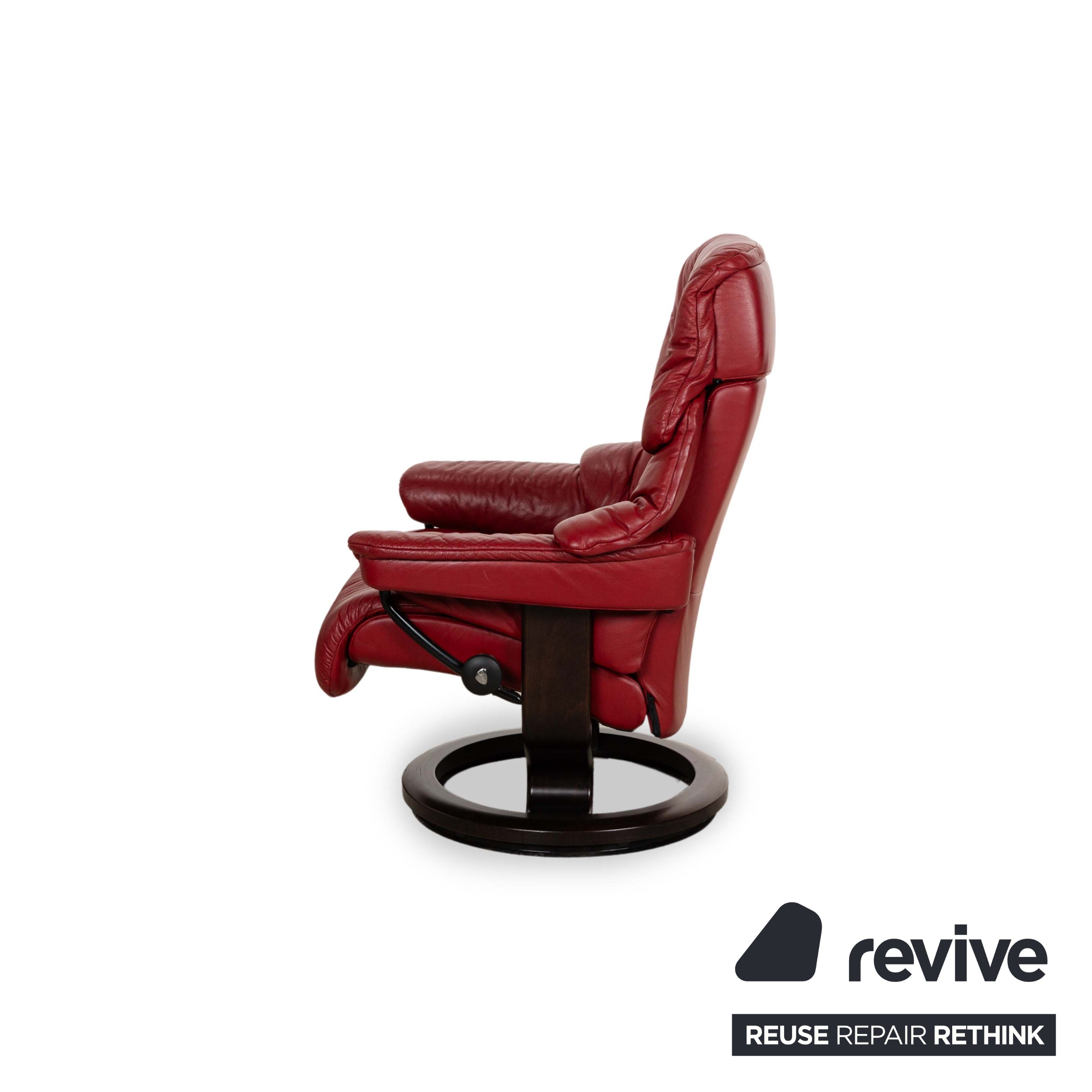Fauteuil en cuir Stressless Reno Rouge fonction manuelle avec tabouret