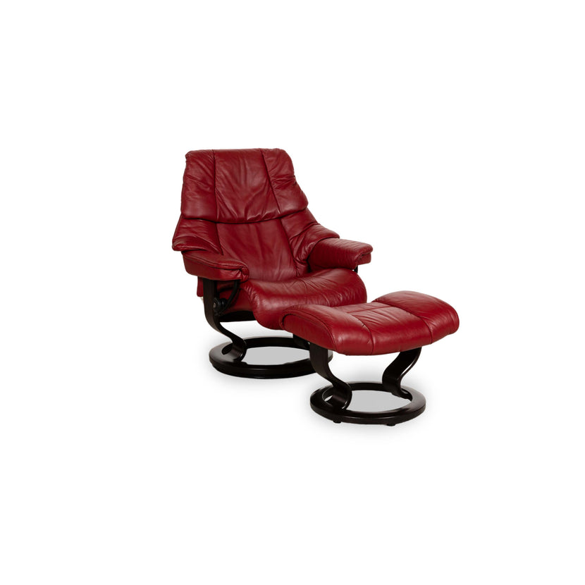 Fauteuil en cuir Stressless Reno Rouge fonction manuelle avec tabouret