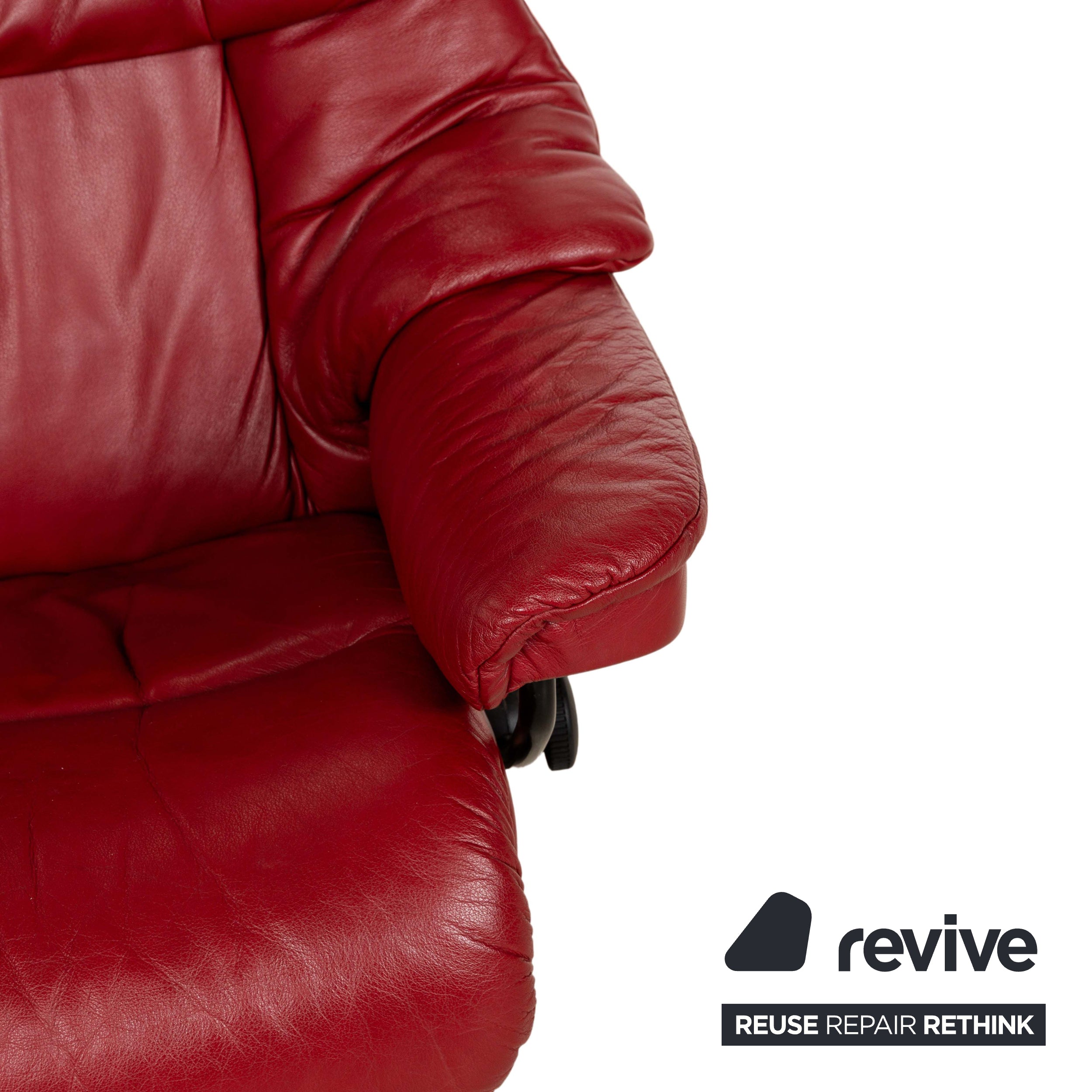 Fauteuil en cuir Stressless Reno Rouge fonction manuelle avec tabouret