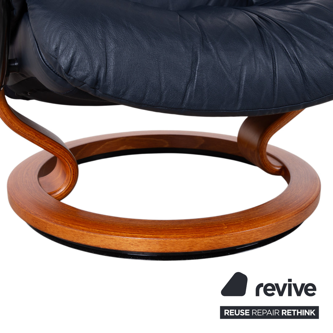 Stressless Reno Leder Sessel Schwar inkl. Hocker manuelle Funktion Größe L
