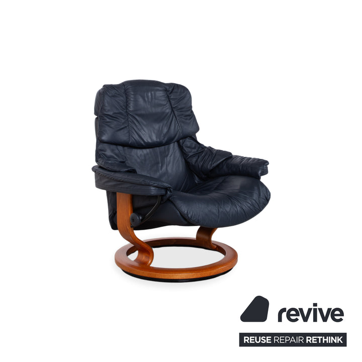 Stressless Reno Leder Sessel Schwar inkl. Hocker manuelle Funktion Größe L