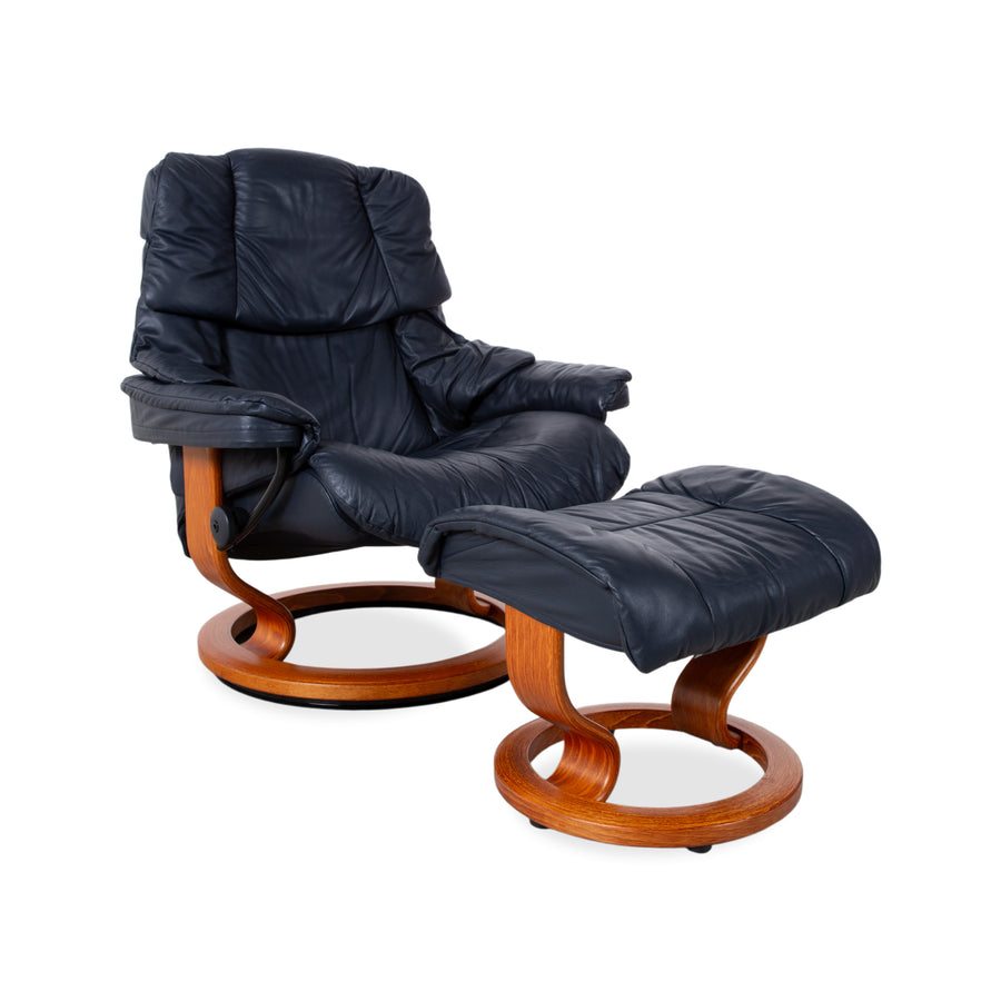 Stressless Reno Leder Sessel Schwar inkl. Hocker manuelle Funktion Größe L