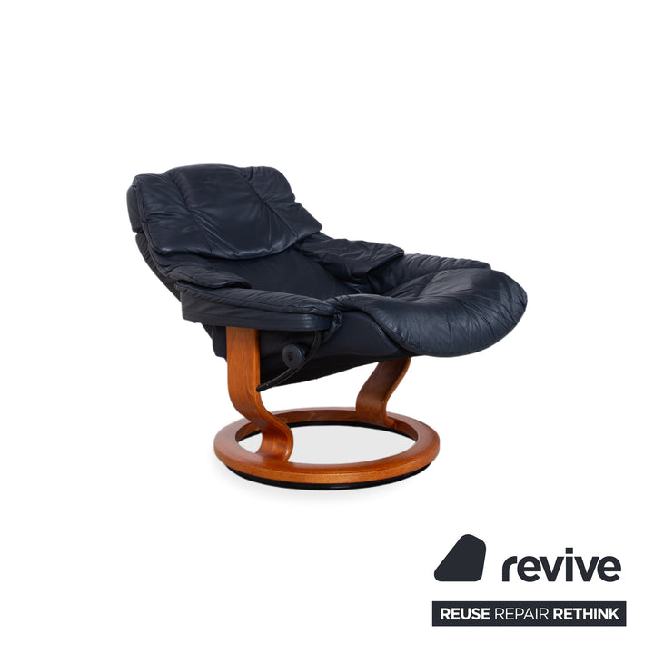 Stressless Reno Leder Sessel Schwar inkl. Hocker manuelle Funktion Größe L