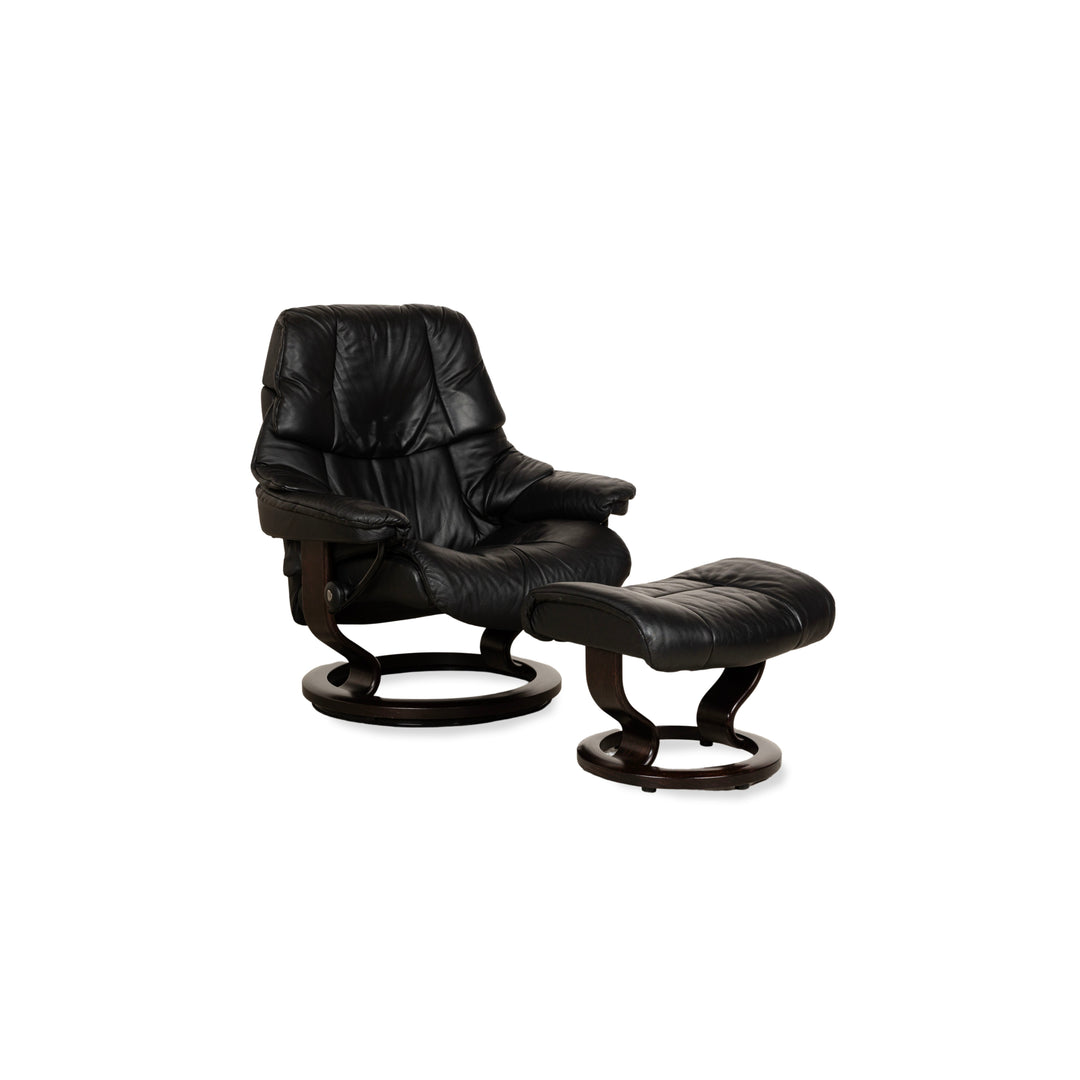 Stressless Reno Leather Armchair Black manual function including stool relaxation function