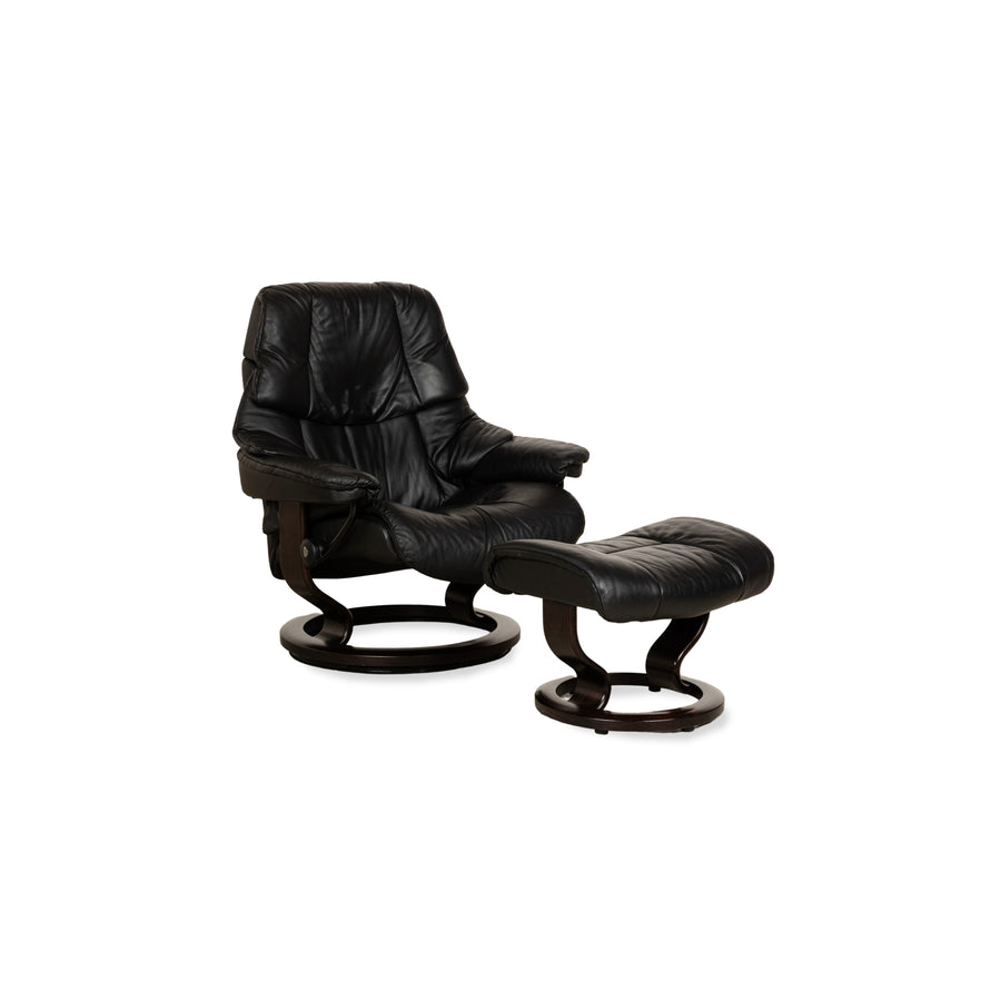 Stressless Reno Leder Sessel Schwarz manuelle Funktion inkl. Hocker Relaxfunktion