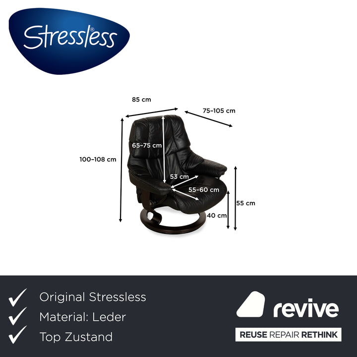 Stressless Reno Leather Armchair Black manual function including stool relaxation function