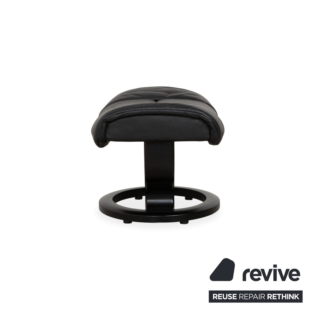 Fauteuil Stressless Reno, taille M, cuir noir, pieds et repose-pieds en hêtre, fonction manuelle