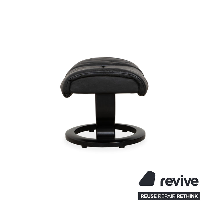 Fauteuil Stressless Reno, taille M, cuir noir, pieds et repose-pieds en hêtre, fonction manuelle