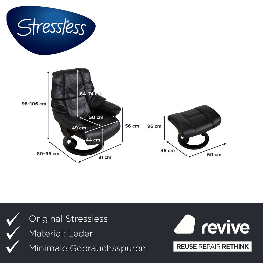 Fauteuil Stressless Reno, taille M, cuir noir, pieds et repose-pieds en hêtre, fonction manuelle