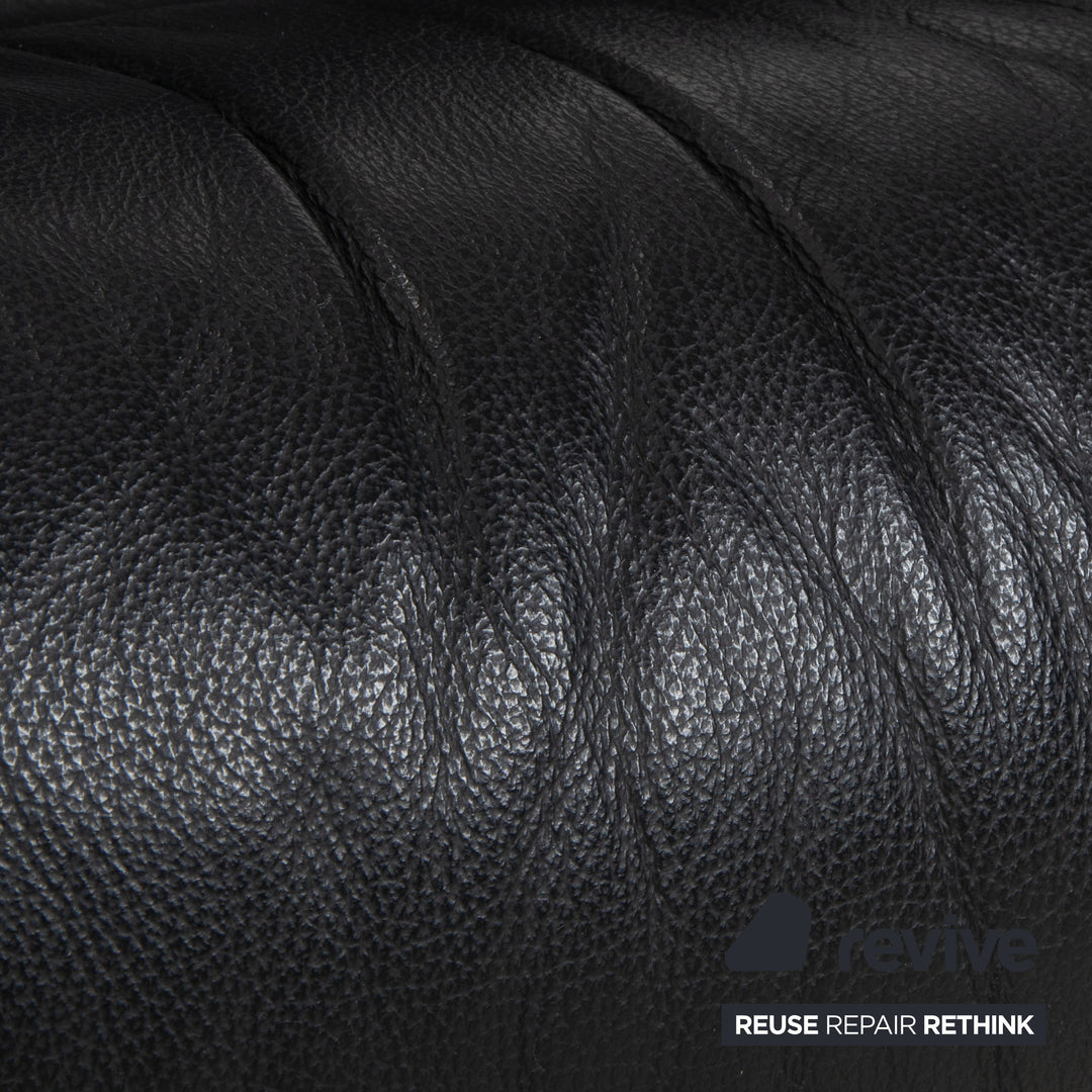 Fauteuil Stressless Reno, taille M, cuir noir, pieds et repose-pieds en hêtre, fonction manuelle