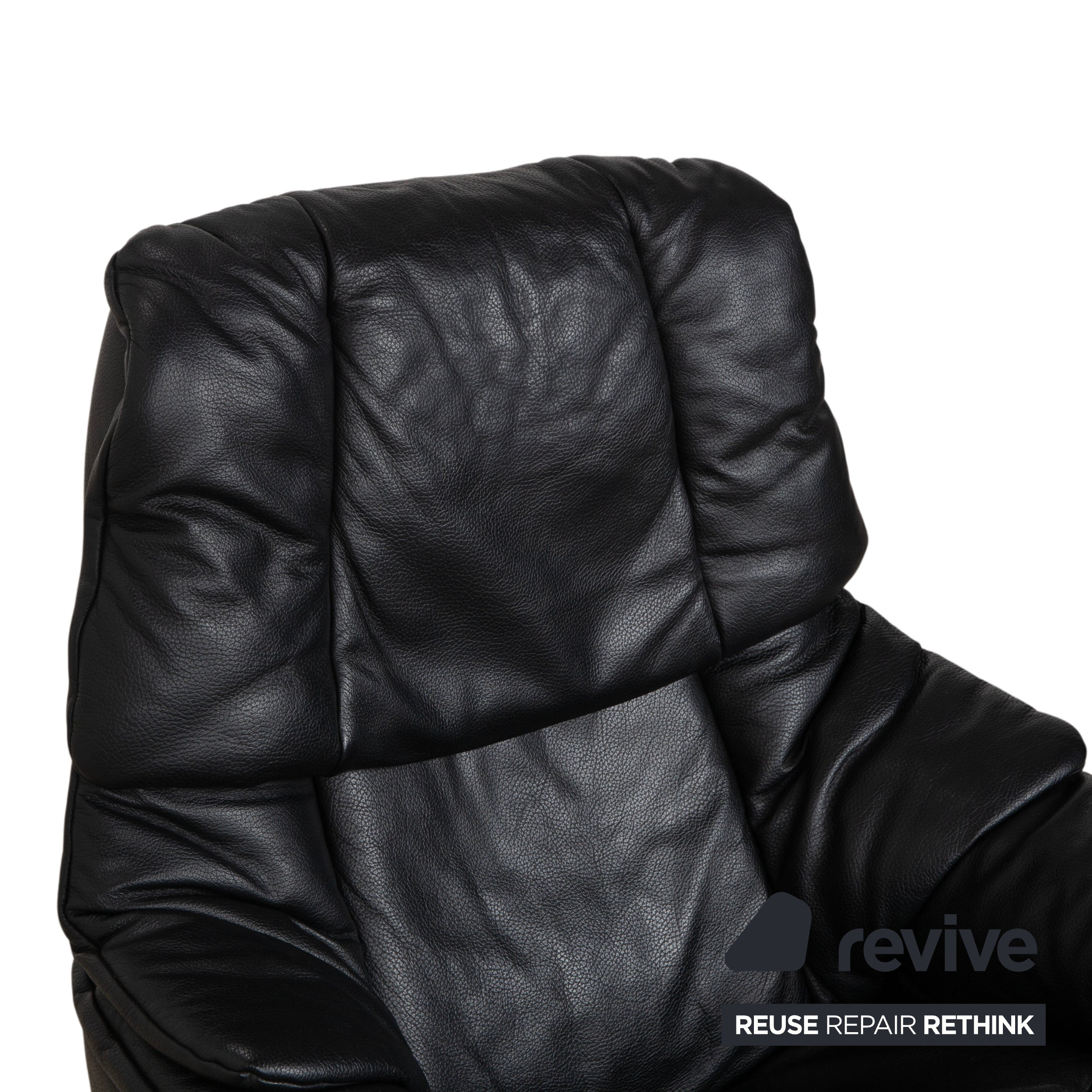 Fauteuil Stressless Reno, taille M, cuir noir, pieds et repose-pieds en hêtre, fonction manuelle