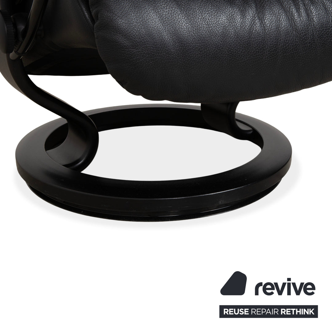 Fauteuil Stressless Reno, taille M, cuir noir, pieds et repose-pieds en hêtre, fonction manuelle