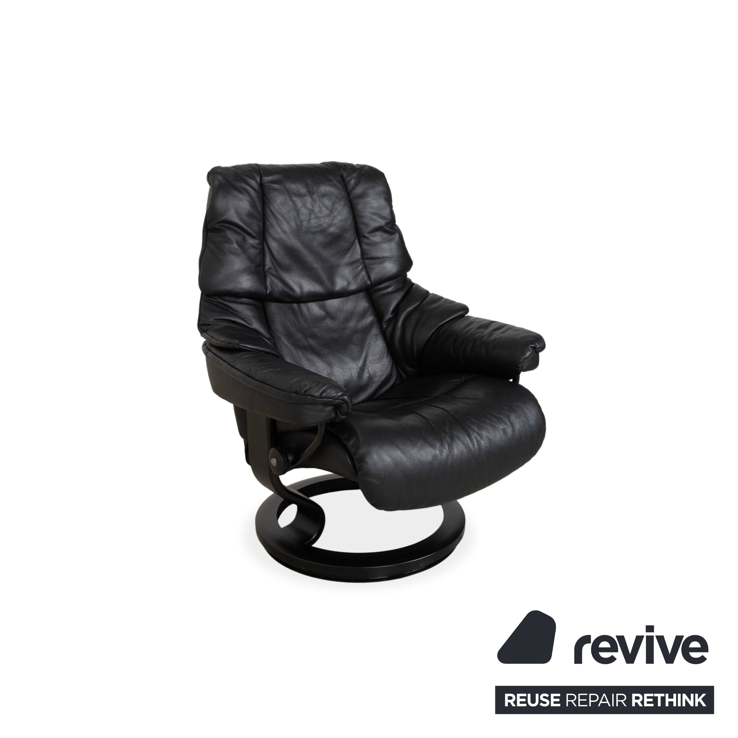 Fauteuil Stressless Reno, taille M, cuir noir, pieds et repose-pieds en hêtre, fonction manuelle