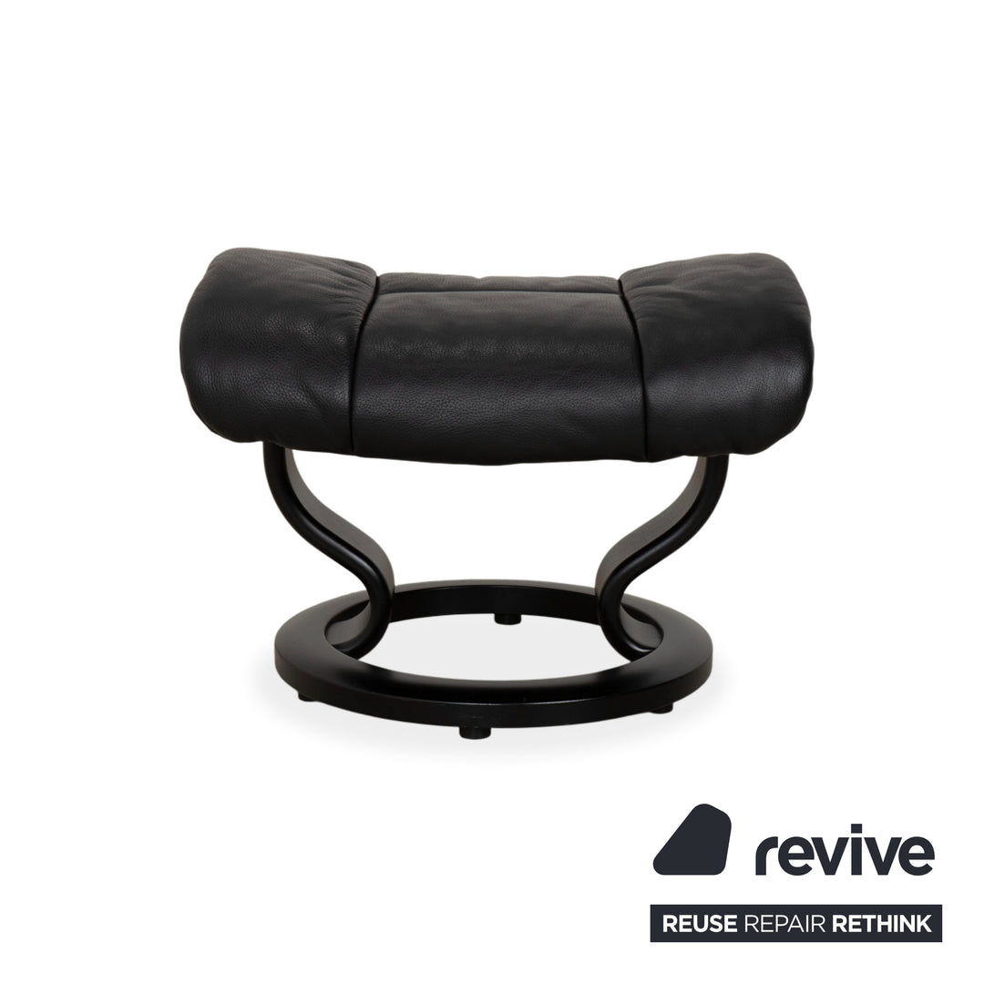 Fauteuil Stressless Reno, taille M, cuir noir, pieds et repose-pieds en hêtre, fonction manuelle