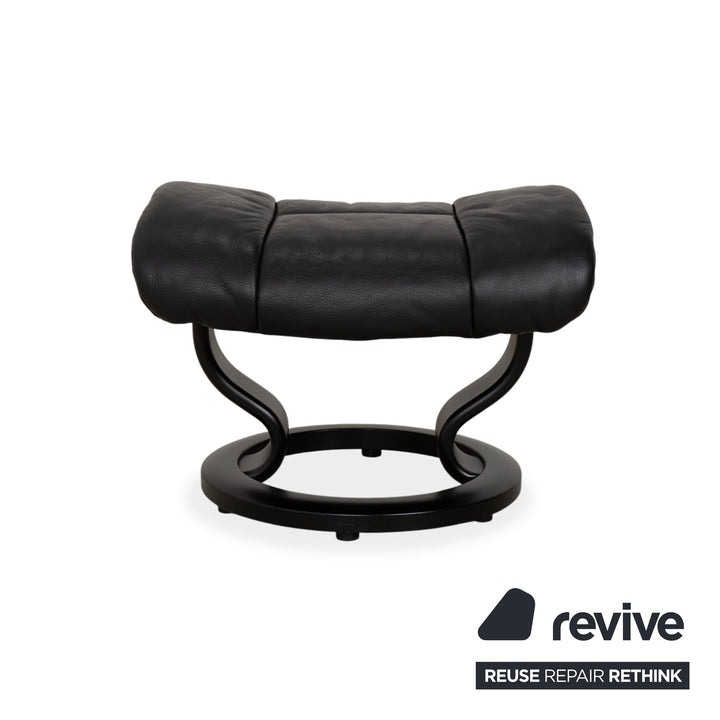 Fauteuil Stressless Reno, taille M, cuir noir, pieds et repose-pieds en hêtre, fonction manuelle