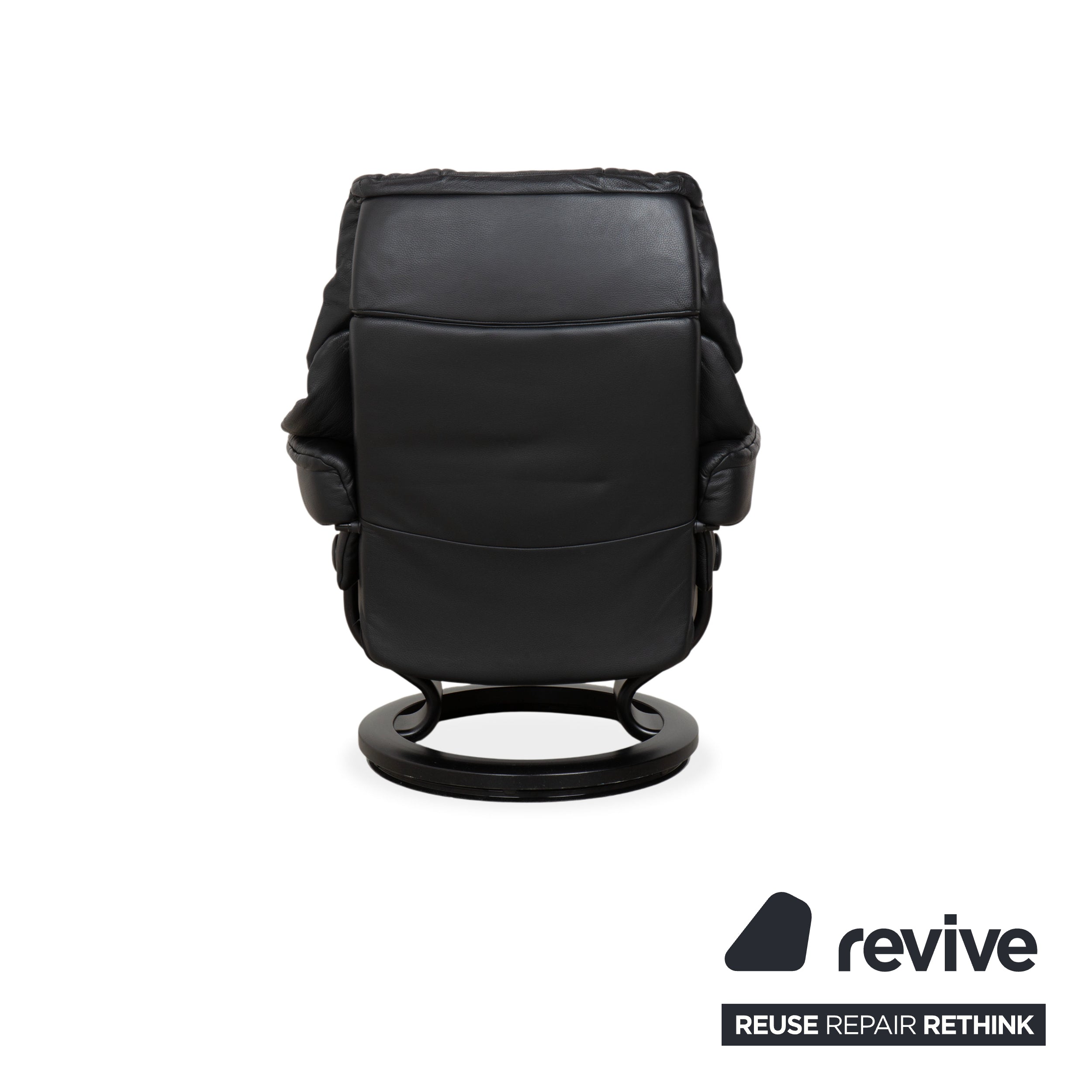Fauteuil Stressless Reno, taille M, cuir noir, pieds et repose-pieds en hêtre, fonction manuelle