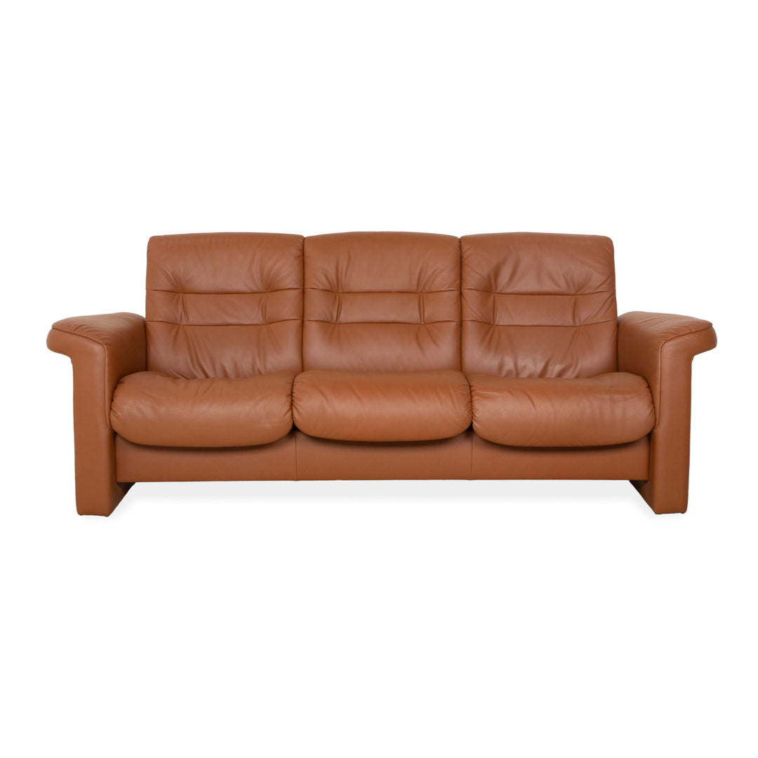 Stressless Sapphire Leather Three Seater Sofa Couch Brown Manual Function
