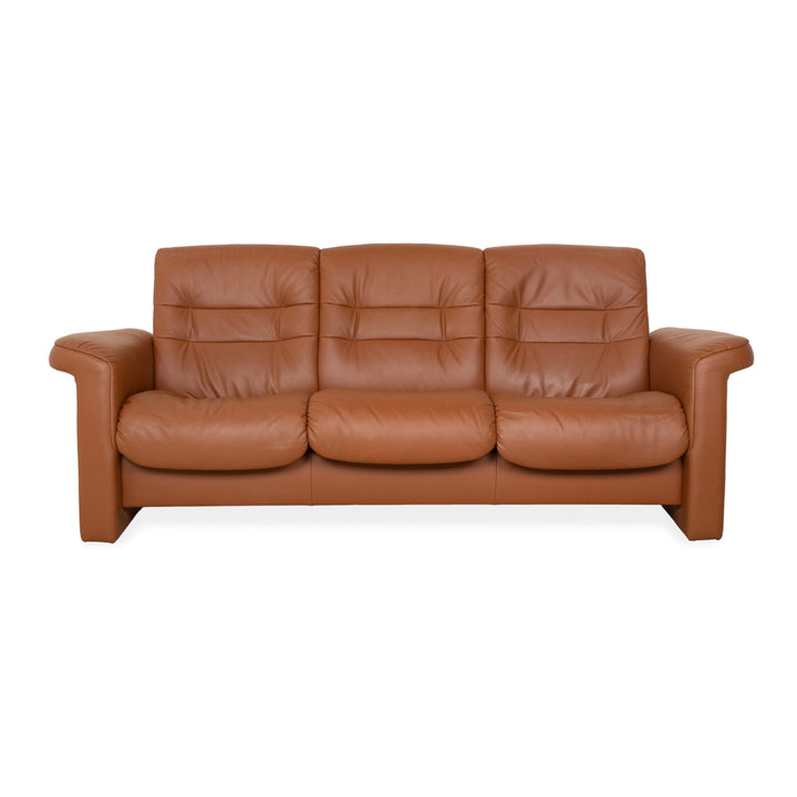 Stressless Sapphire Leather Three Seater Sofa Couch Brown Manual Function