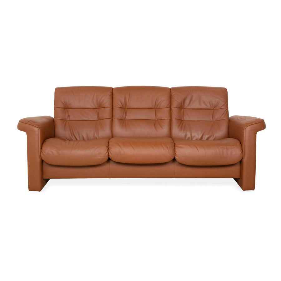 Stressless Sapphire Leather Three Seater Sofa Couch Brown Manual Function